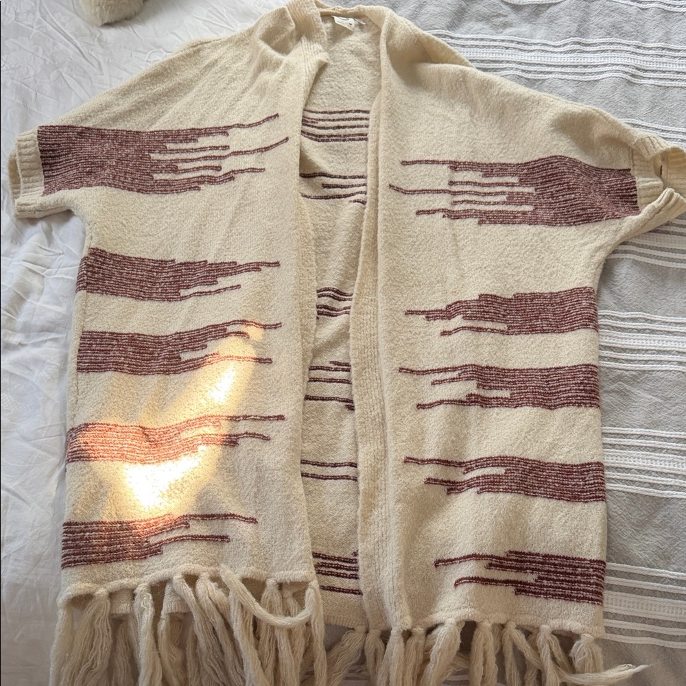 Cream and Brown Women's Poncho